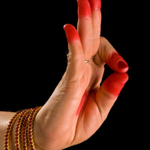 Woman hand showing Arala hasta (meaning bent) of indian classic dance Bharata Natyam